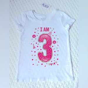 New NWT The Children’s Place Toddler Girls “I AM 3” Birthday Shirt Tee Size 4T
